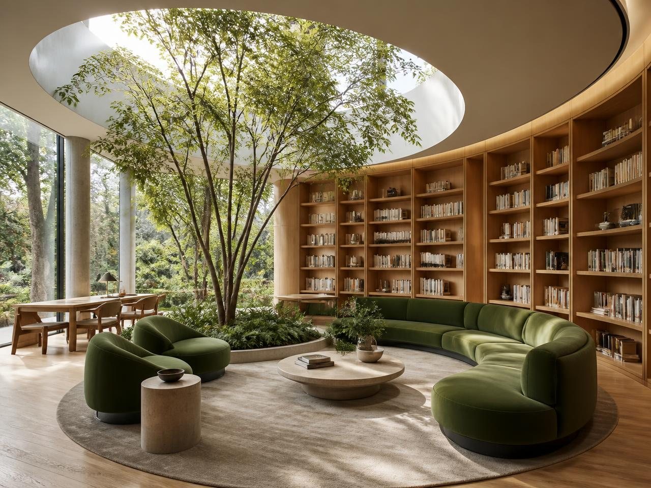 Interior contemporâneo com jardim criado com IA
