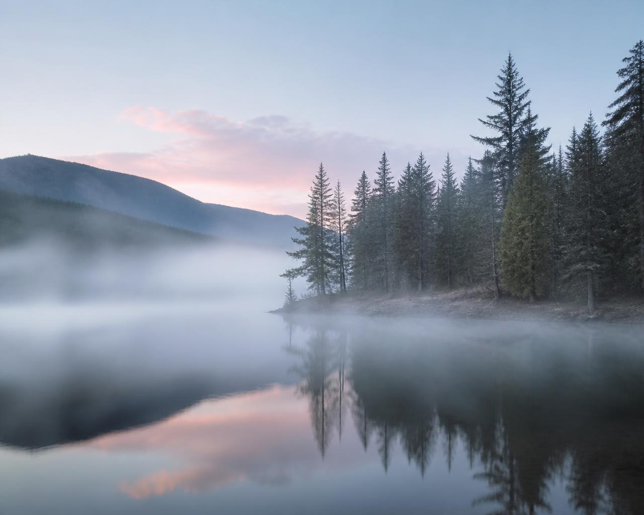 Lago com névoa ao amanhecer criado com IA